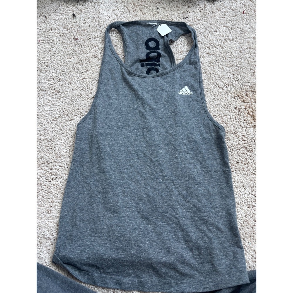 Adidas Racerback Tank Top Gray Heathered Logo Athletic Training Gym Shirt‎ Small